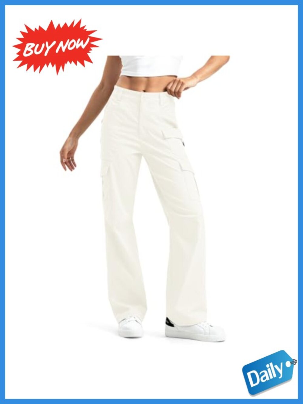 Wide Leg High Waisted Cargo Pants Cotton Stretch Work Hiking
